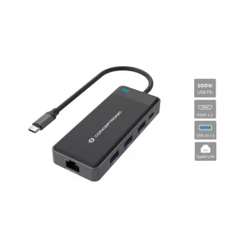 Conceptronic DONN14G 7-in-1 USB-C dokų stotelė / prievadų replikatorius, pilka