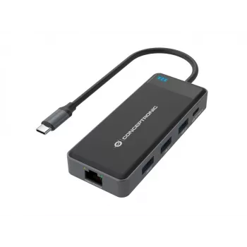 Conceptronic DONN14G 7-in-1 USB-C dokų stotelė / prievadų replikatorius, pilka