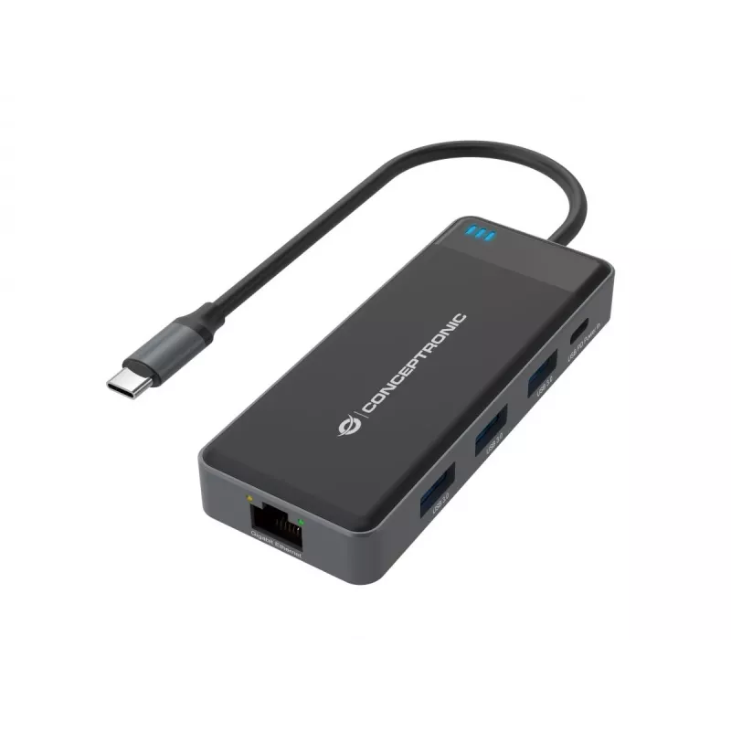 Conceptronic DONN14G 7-in-1 USB-C dokų stotelė / prievadų replikatorius, pilka