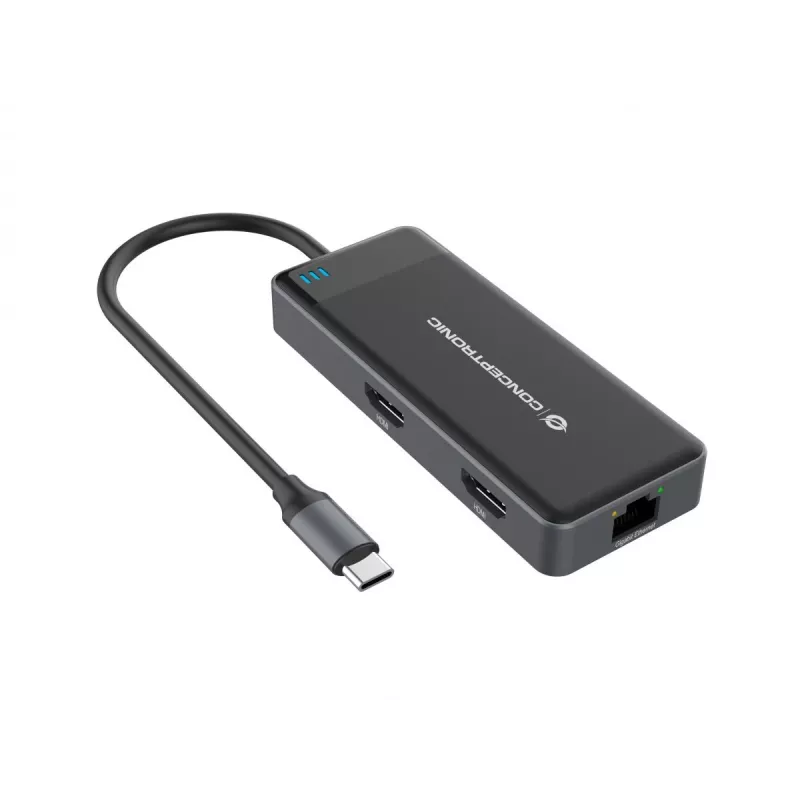 Conceptronic DONN14G 7-in-1 USB-C dokų stotelė / prievadų replikatorius, pilka