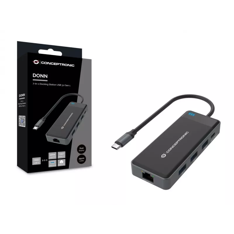 Conceptronic DONN14G 7-in-1 USB-C dokų stotelė / prievadų replikatorius, pilka