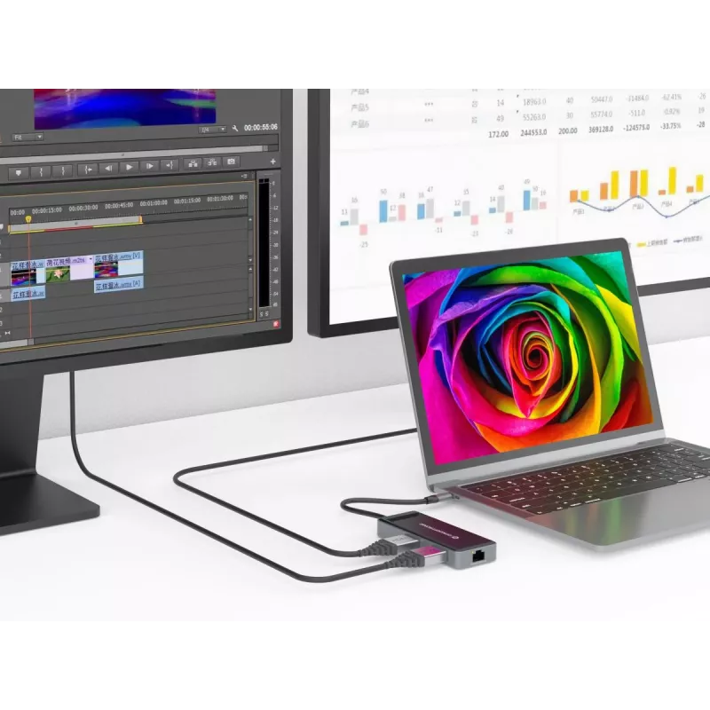 Conceptronic DONN14G 7-in-1 USB-C dokų stotelė / prievadų replikatorius, pilka
