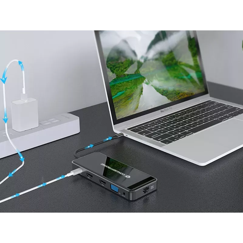 Conceptronic DONN14G 7-in-1 USB-C dokų stotelė / prievadų replikatorius, pilka