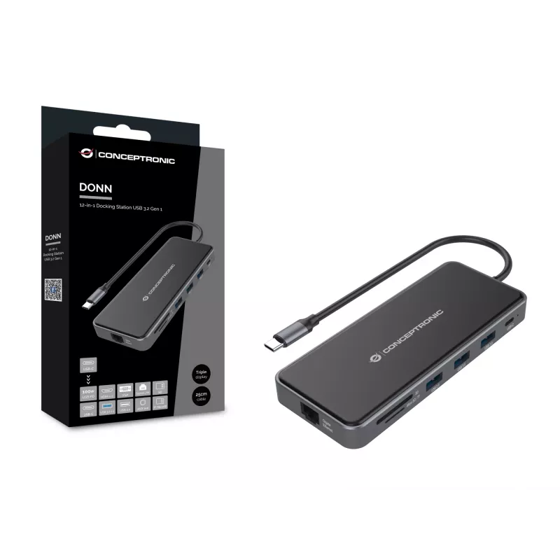 Conceptronic DONN15G 12-in-1 USB-C dokas su HDMI, VGA, USB 3.0, GbE