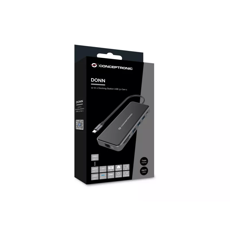 Conceptronic DONN15G 12-in-1 USB-C dokas su HDMI, VGA, USB 3.0, GbE