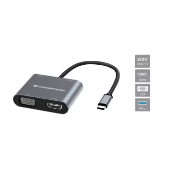 Conceptronic DONN16G Laidinis USB 3.2 Gen 1 Type-C Pilka 100W 4K Ultra HD