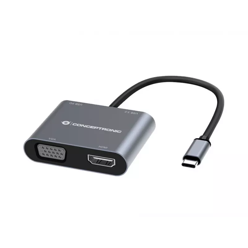 Conceptronic DONN16G Laidinis USB 3.2 Gen 1 Type-C Pilka 100W 4K Ultra HD