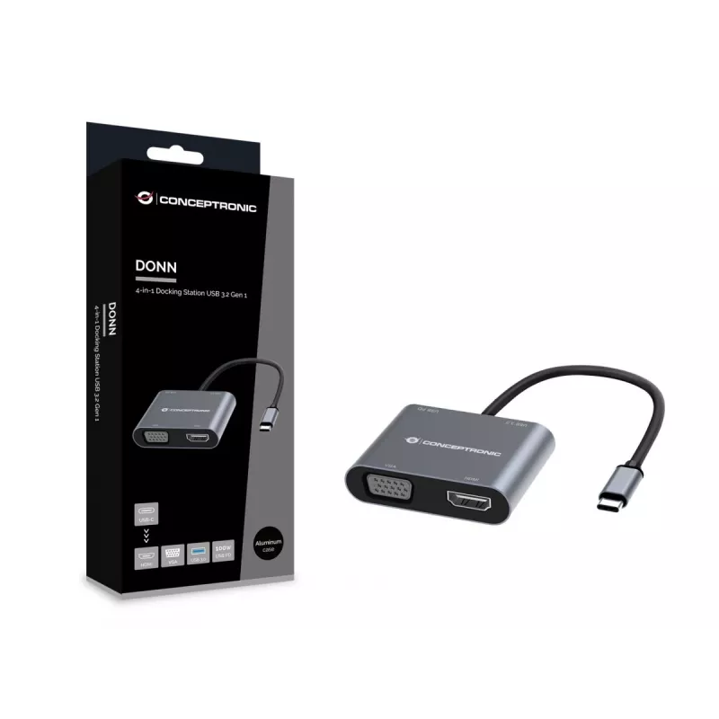 Conceptronic DONN16G Laidinis USB 3.2 Gen 1 Type-C Pilka 100W 4K Ultra HD