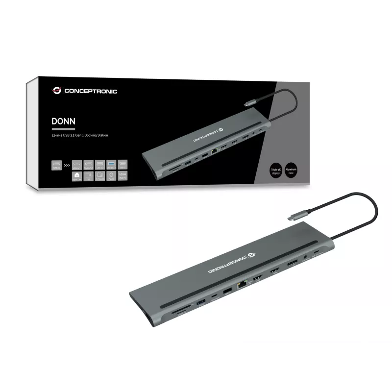 Conceptronic DONN17G 12-in-1 USB-C dokas su HDMI, DisplayPort, USB 3.2 Gen 1