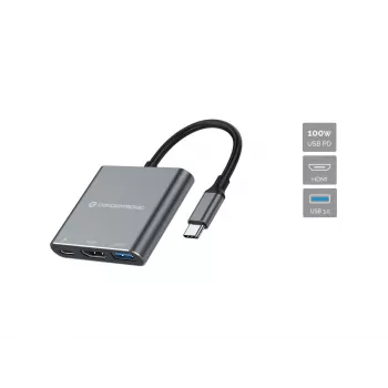 Conceptronic DONN18G 3-in-1 USB-C stotelė su HDMI, USB 3.0 ir 100W USB PD
