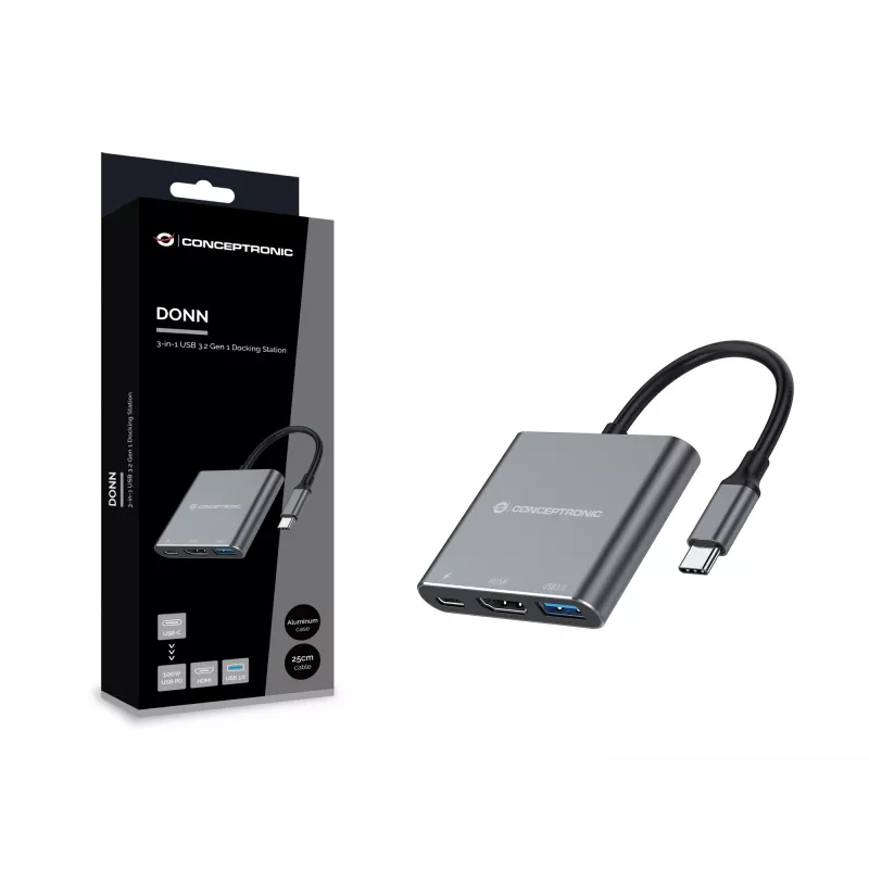 Conceptronic DONN18G 3-in-1 USB-C stotelė su HDMI, USB 3.0 ir 100W USB PD