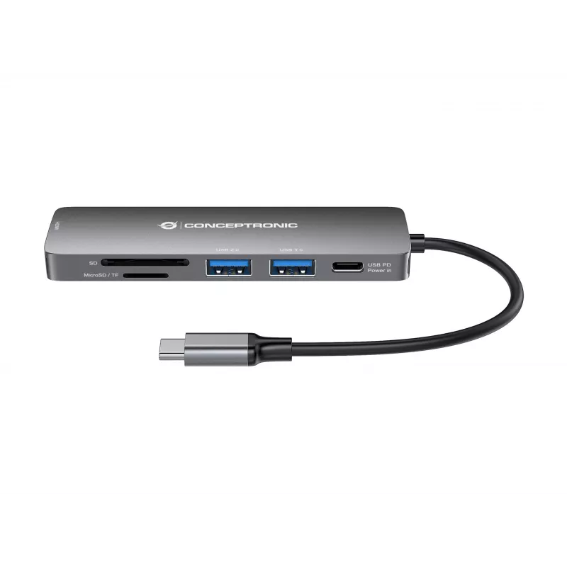 Conceptronic DONN11G 6-in-1 USB 3.2 Gen 1 dokų stotelė, HDMI, 100W USB PD, USB 3.0, USB 2.0, SD, TF/MicroSD