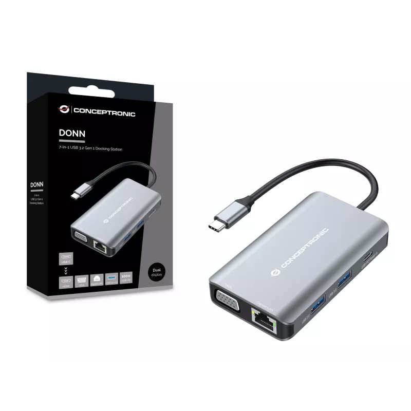 Conceptronic DONN21G 7-in-1 USB-C dokas / stotelė, pilka