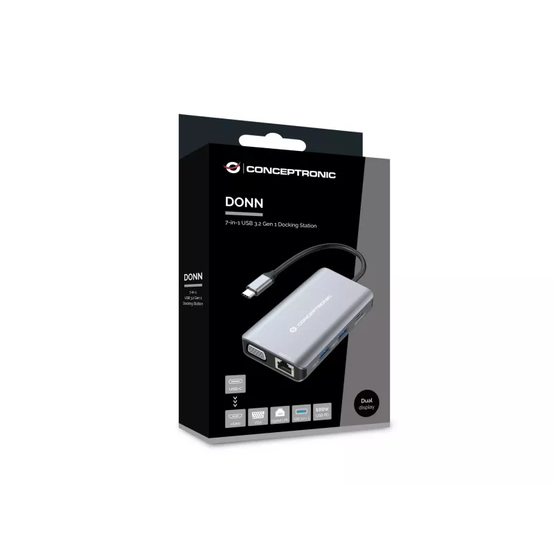 Conceptronic DONN21G 7-in-1 USB-C dokas / stotelė, pilka