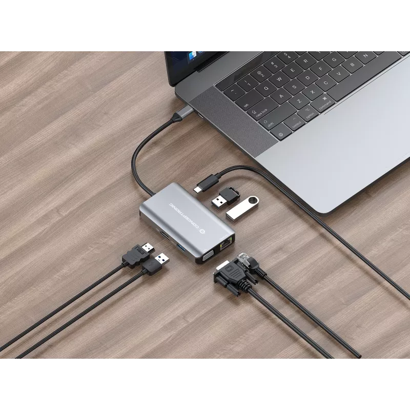Conceptronic DONN21G 7-in-1 USB-C dokas / stotelė, pilka