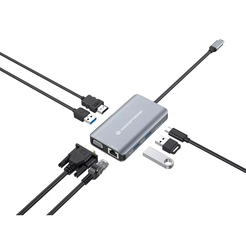 Conceptronic DONN21G 7-in-1 USB-C dokas / stotelė, pilka