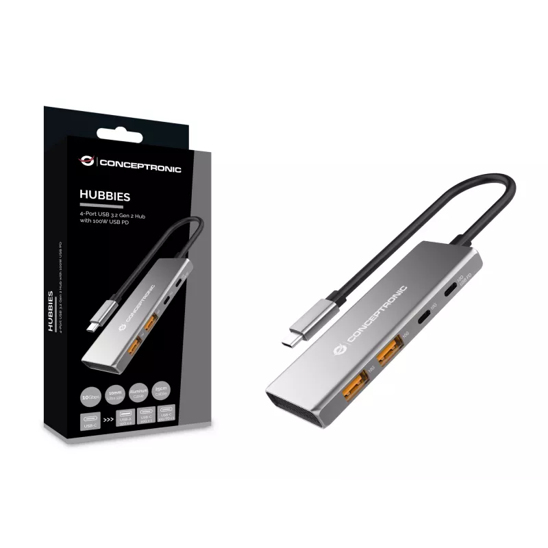 Conceptronic HUBBIES15G 4 prievadų USB 3.2 Gen 2 USB-C centras pilkas