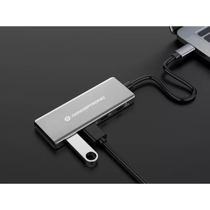 Conceptronic HUBBIES15G 4 prievadų USB 3.2 Gen 2 USB-C centras pilkas