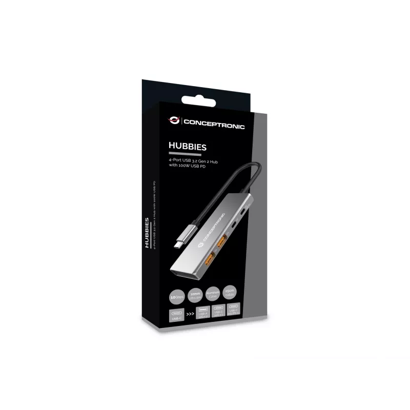 Conceptronic HUBBIES15G 4 prievadų USB 3.2 Gen 2 USB-C centras pilkas