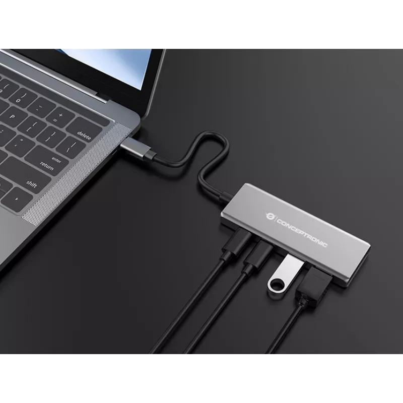 Conceptronic HUBBIES15G 4 prievadų USB 3.2 Gen 2 USB-C centras pilkas