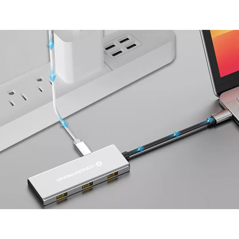 Conceptronic HUBBIES17G USB 3.2 Gen 2 tipo C 7 prievadų USB šakotuvas, pilka spalva