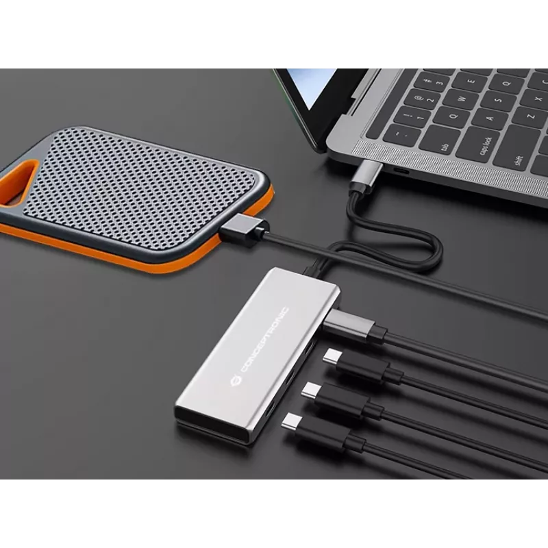 Conceptronic HUBBIES16G USB 3.2 Gen 2 (3.1 Gen 2) tipo C 4 prievadų USB mazgas 10000 Mbit/s pilka