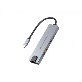 Conceptronic DONN29G 6-in-1 USB 3.2 Gen 2 dokų stotelė, 4K60Hz HDMI, USB-A 10Gbps x 2, USB-C 10Gbps, GbE LAN, 140W USB PD 3.1
