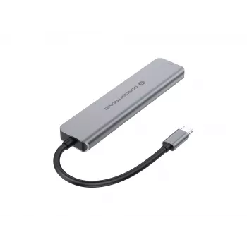 6-in-1 USB 3.2 Gen 1 dokų stotelė CONCEPTRONIC DONN33G HDMI, 2×USB-A 5Gbps, 2×USB-C 5Gbps, 100W USB PD, sidabrinė