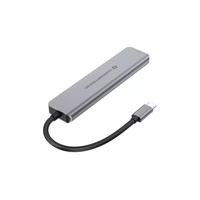 6-in-1 USB 3.2 Gen 1 dokų stotelė CONCEPTRONIC DONN33G HDMI, 2×USB-A 5Gbps, 2×USB-C 5Gbps, 100W USB PD, sidabrinė