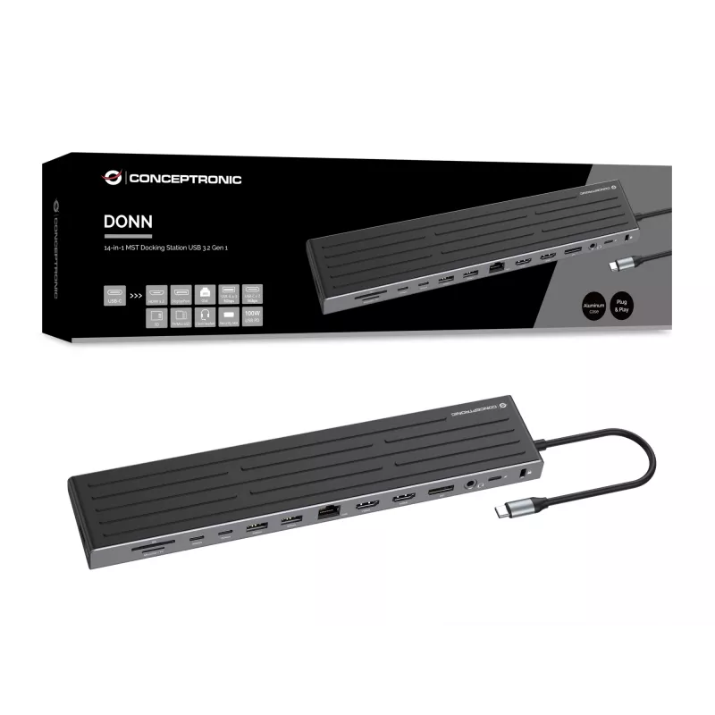 Docking stotelė Conceptronic DONN32B 14-in-1 USB 3.2 Gen 1 HDMI DP