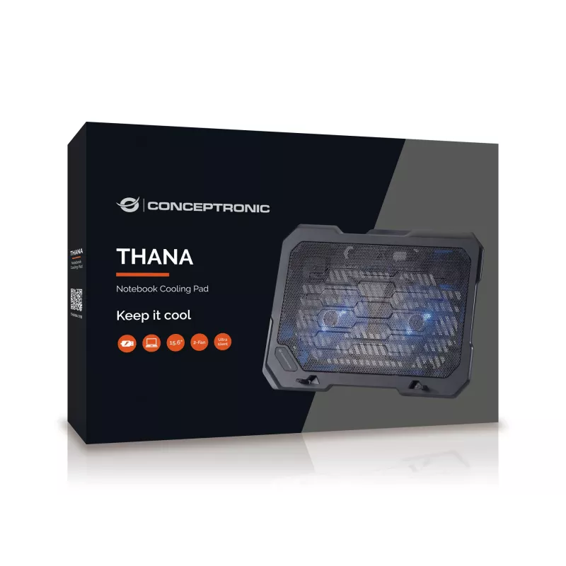 Conceptronic THANA nešiojamojo kompiuterio aušinimo padėklas, tinka iki 15,6 colių, 2 ventiliatoriai