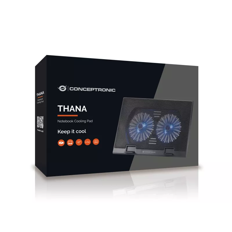 Conceptronic THANA aušinimo padėklas nešiojamam kompiuteriui, iki 17 colių, 2 ventiliatoriai
