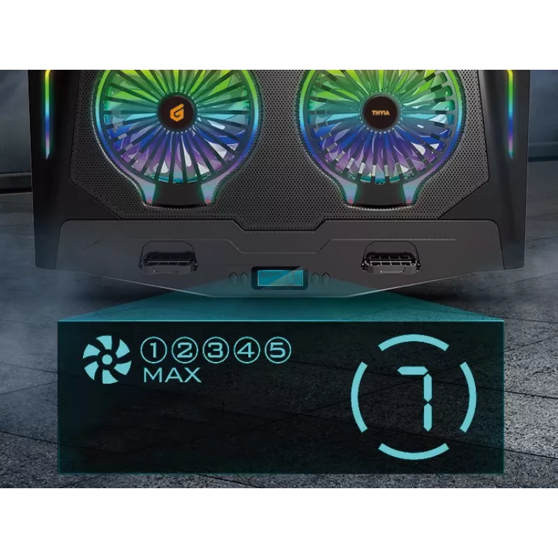 Conceptronic THYIA ERGO 2-Fan Gaming nešiojamojo kompiuterio aušinimo stovas, 43,2 cm (17 colių), 2 vnt., mygtukai, juoda, mėlyna, žalia, raudona, Kinija