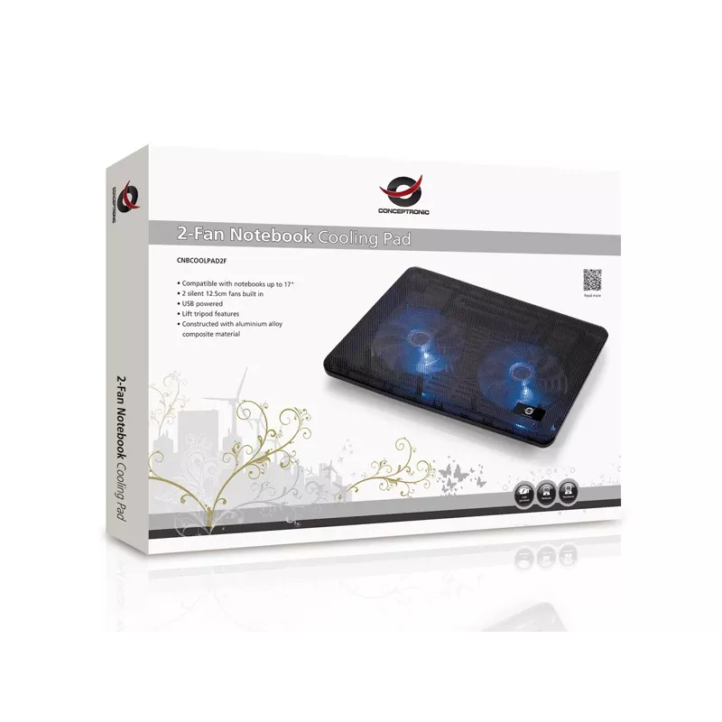 Conceptronic THANA nešiojamojo kompiuterio aušinimo padėklas, tinka iki 15,6 colių, 2 ventiliatoriai