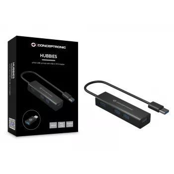Conceptronic 4 prievadų USB 3.0 aliumininis centras su USB-C į USB-A adapteriu
