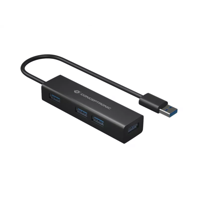 Conceptronic 4 prievadų USB 3.0 aliumininis centras su USB-C į USB-A adapteriu