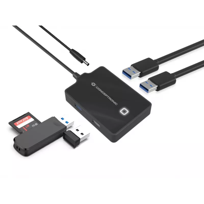 Conceptronic HUBBIES 4 prievadų USB 3.0/2.0 šakotuvas, 90 cm laidas, USB 3.2 Gen 1 (3.1 Gen 1) Type-A, juodas