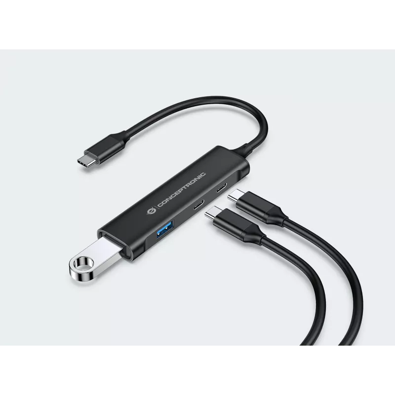 Conceptronic HUBBIES 4 prievadų USB 3.0 šakotuvas, 2 USB-C ir 2 USB-A prievadai, aliumininis korpusas, USB-C jungtis