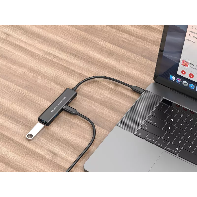Conceptronic HUBBIES 4 prievadų USB 3.0 šakotuvas, 2 USB-C ir 2 USB-A prievadai, aliumininis korpusas, USB-C jungtis