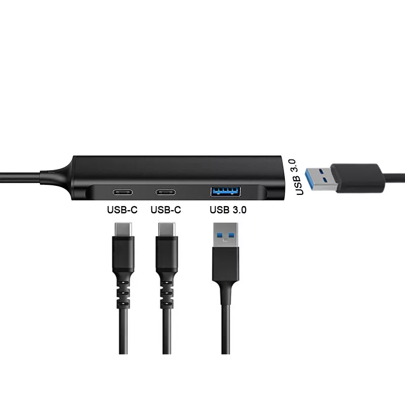 Conceptronic HUBBIES 4 prievadų USB 3.0 šakotuvas, 2 USB-C ir 2 USB-A prievadai, aliumininis korpusas, USB-C jungtis