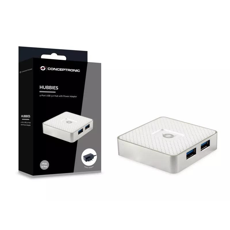 Conceptronic HUBBIES03W USB 3.2 Gen 1 šakotuvas, 4 prievadai, Micro-B, 5000 Mbit/s, baltas
