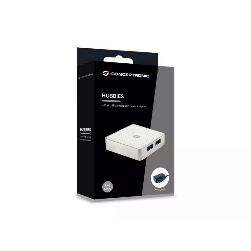 Conceptronic HUBBIES03W USB 3.2 Gen 1 šakotuvas, 4 prievadai, Micro-B, 5000 Mbit/s, baltas