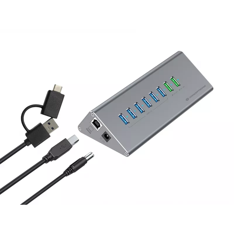 Conceptronic HUBBIES18G 10-in-1 60W USB 3.0 Hub ir įkroviklio rinkinys, 2-in-1 USB-C USB-A laidas, USB 3.2 Gen 1