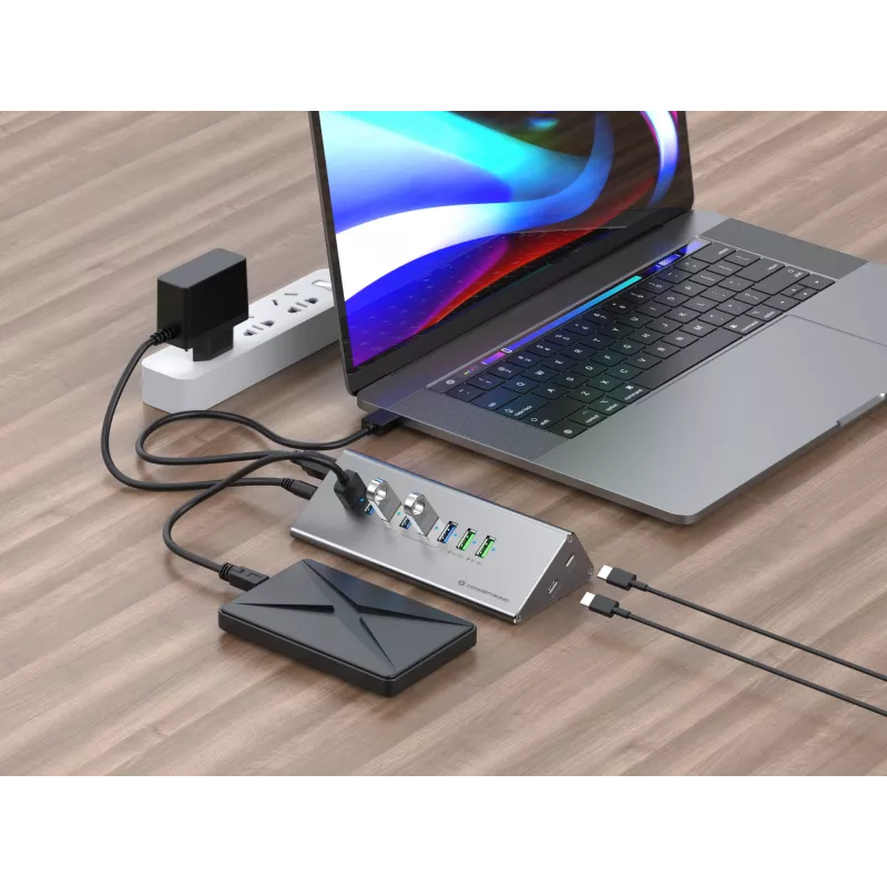 Conceptronic HUBBIES18G 10-in-1 60W USB 3.0 Hub ir įkroviklio rinkinys, 2-in-1 USB-C USB-A laidas, USB 3.2 Gen 1