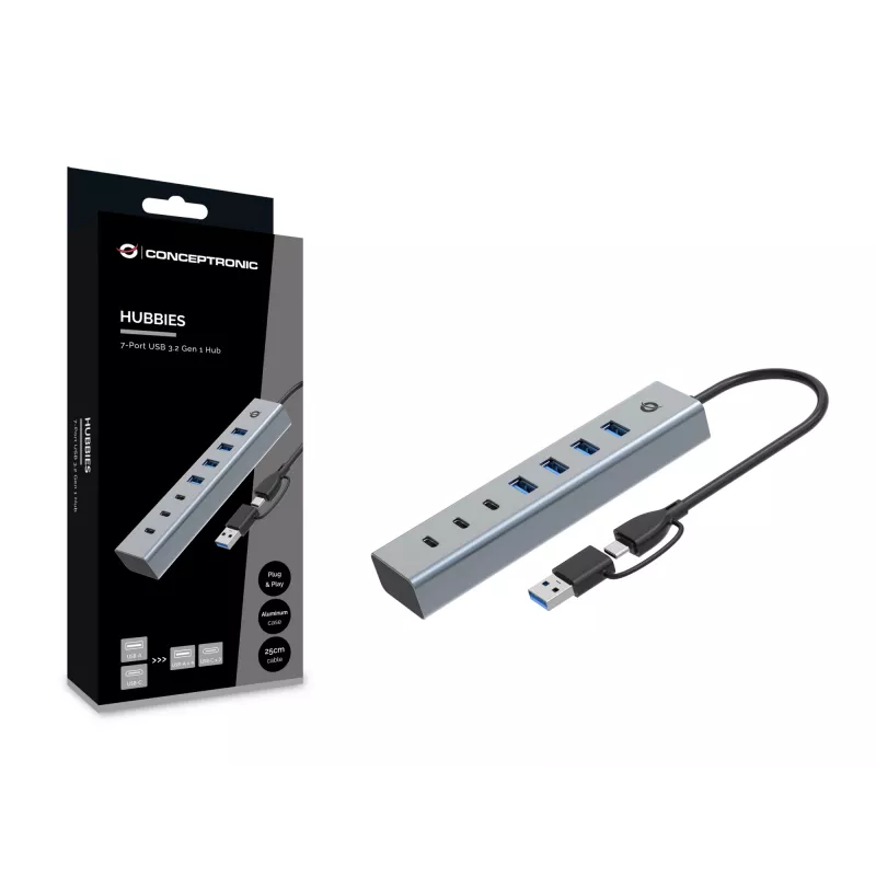 Conceptronic HUBBIES20G 7 prievadų USB 3.0 šakotuvas, 5Gbps, USB-C x 3, USB-A x 4
