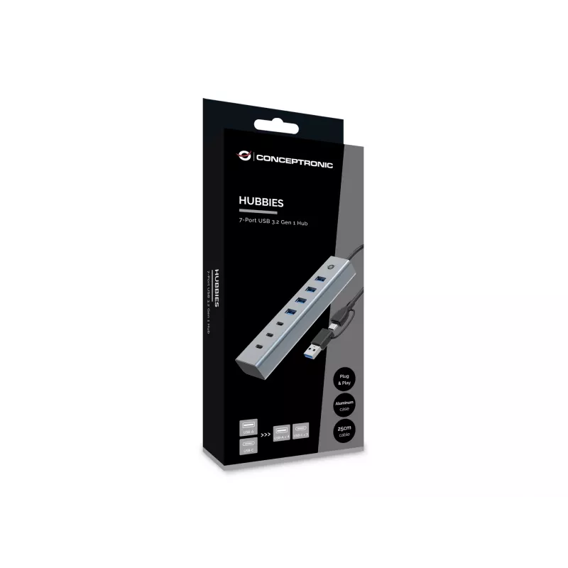 Conceptronic HUBBIES20G 7 prievadų USB 3.0 šakotuvas, 5Gbps, USB-C x 3, USB-A x 4