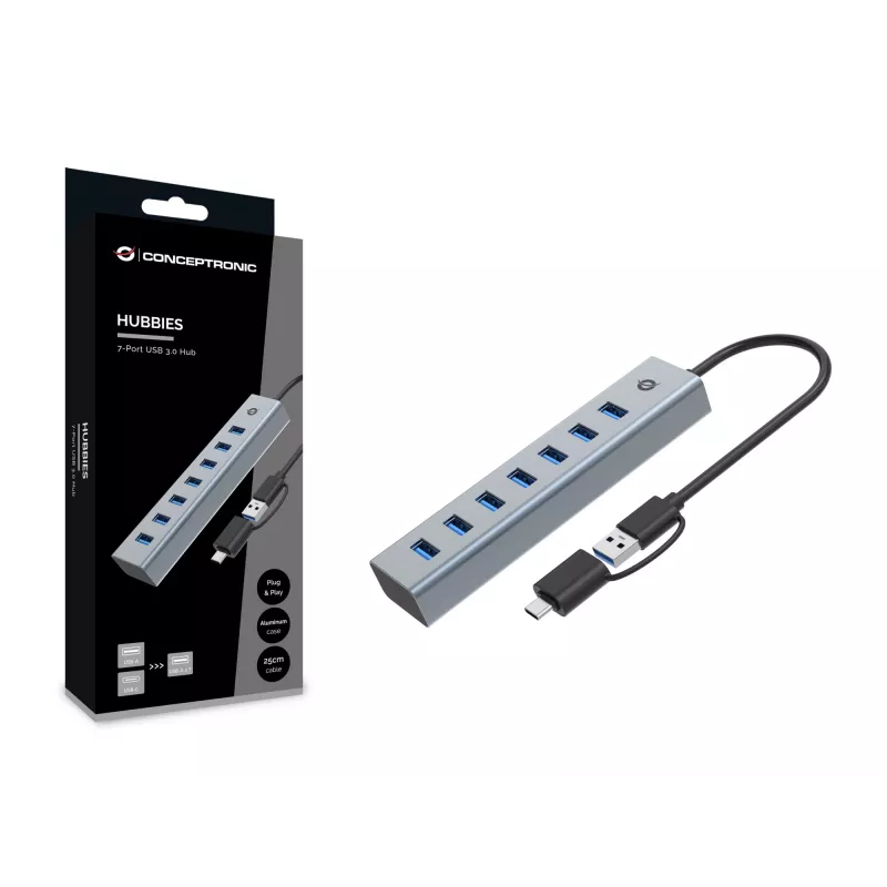 Conceptronic HUBBIES21G 7 prievadų USB 3.0 šakotuvas, 5Gbps, USB-A x 7