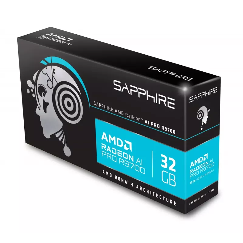 Vaizdo plokštė Sapphire Radeon AI PRO R9700 – 32 GB GDDR6, 256 bitų, PCIe 5.0, aktyvus aušinimas (1 ventiliatorius)