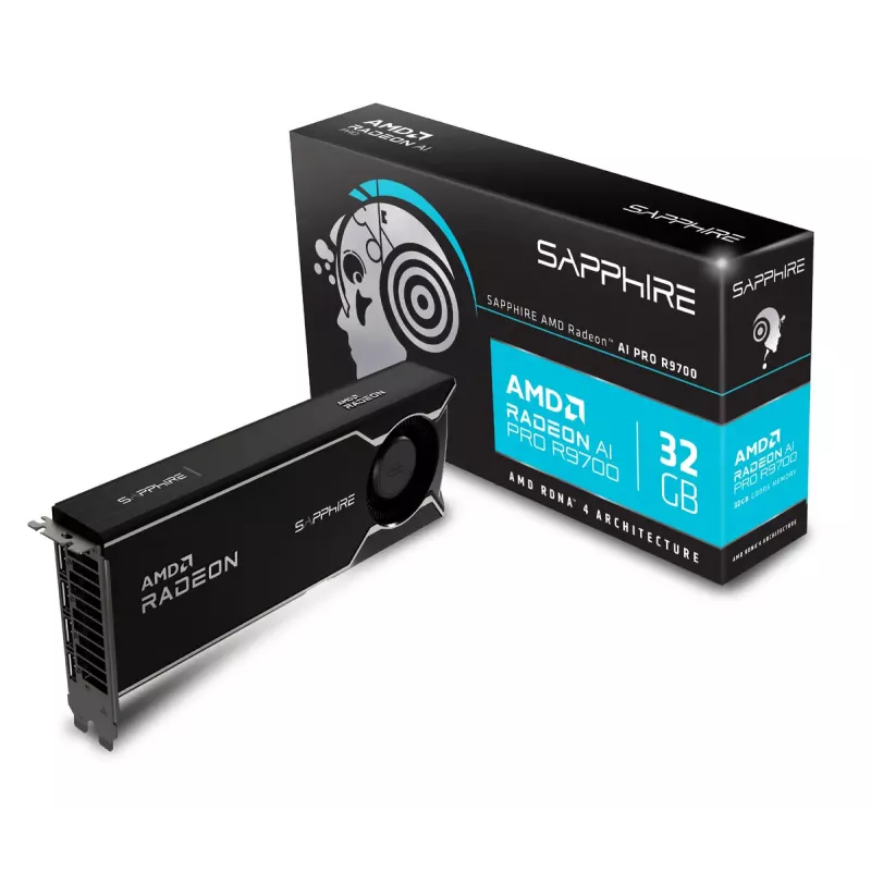 Vaizdo plokštė Sapphire Radeon AI PRO R9700 – 32 GB GDDR6, 256 bitų, PCIe 5.0, aktyvus aušinimas (1 ventiliatorius)