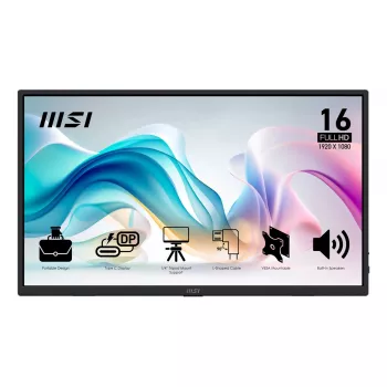Nešiojamas monitorius MSI PRO MP165DE E6 15.6 colio Full HD IPS 1920×1080 USB-C HDMI VESA juodas